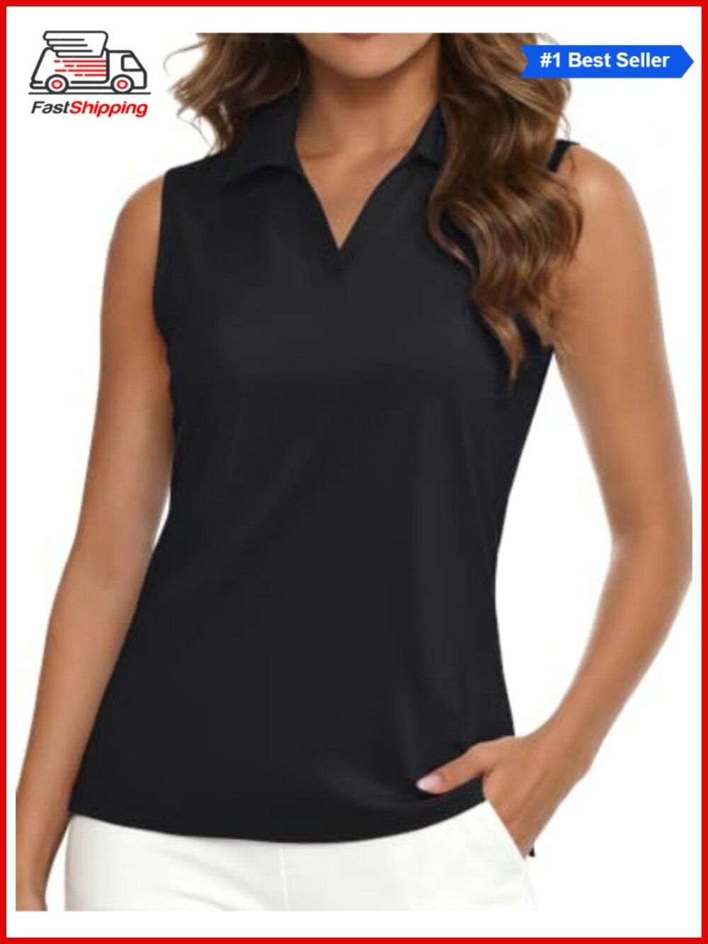 ✨MAGCOMSEN Women's Sleeveless Golf Polo Shirt UPF 50+ V-Neck Quick Dry Athletic